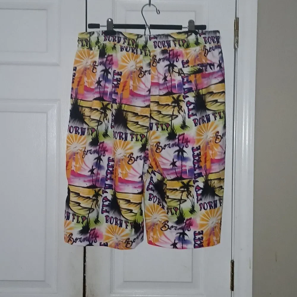 Born Fly  Fly N free print tropical beach swim trunks Sz 2XL NWT